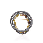 Todd Reed pin with natural faceted diamond beads (40.80ctw) in 18k yellow gold and sterling silver with patina.